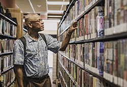 Jeffery H explores the library.