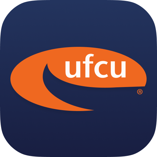 Orange UFCU Logo on a blue bckground.